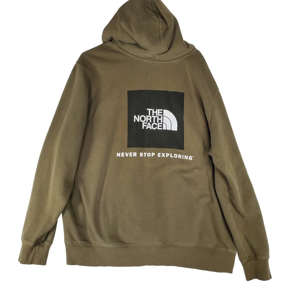 The North Face Mens XL Olive Green Box Logo Never Stop Exploring Hoodie Pullover